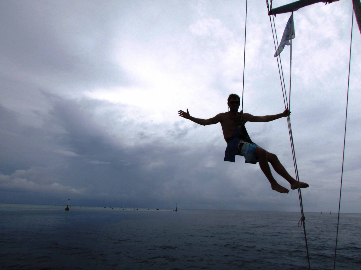 Ben in the boson's chair as a lookout